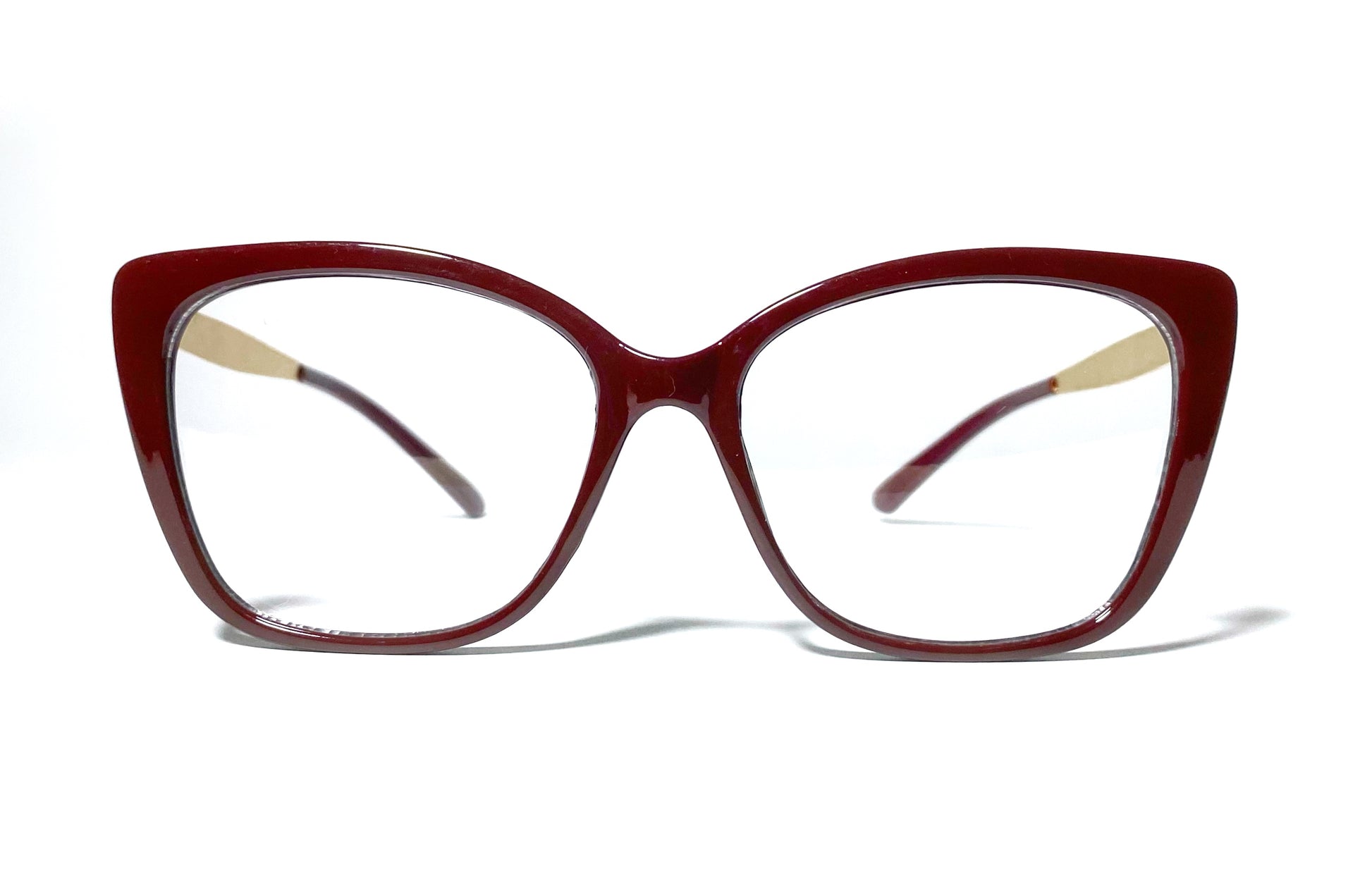 Red cat-eye glasses on a white background