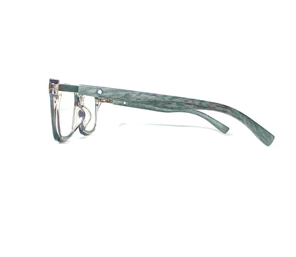 Grey eyeglasses on a white background