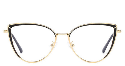 Gold-framed cat-eye glasses on a white background