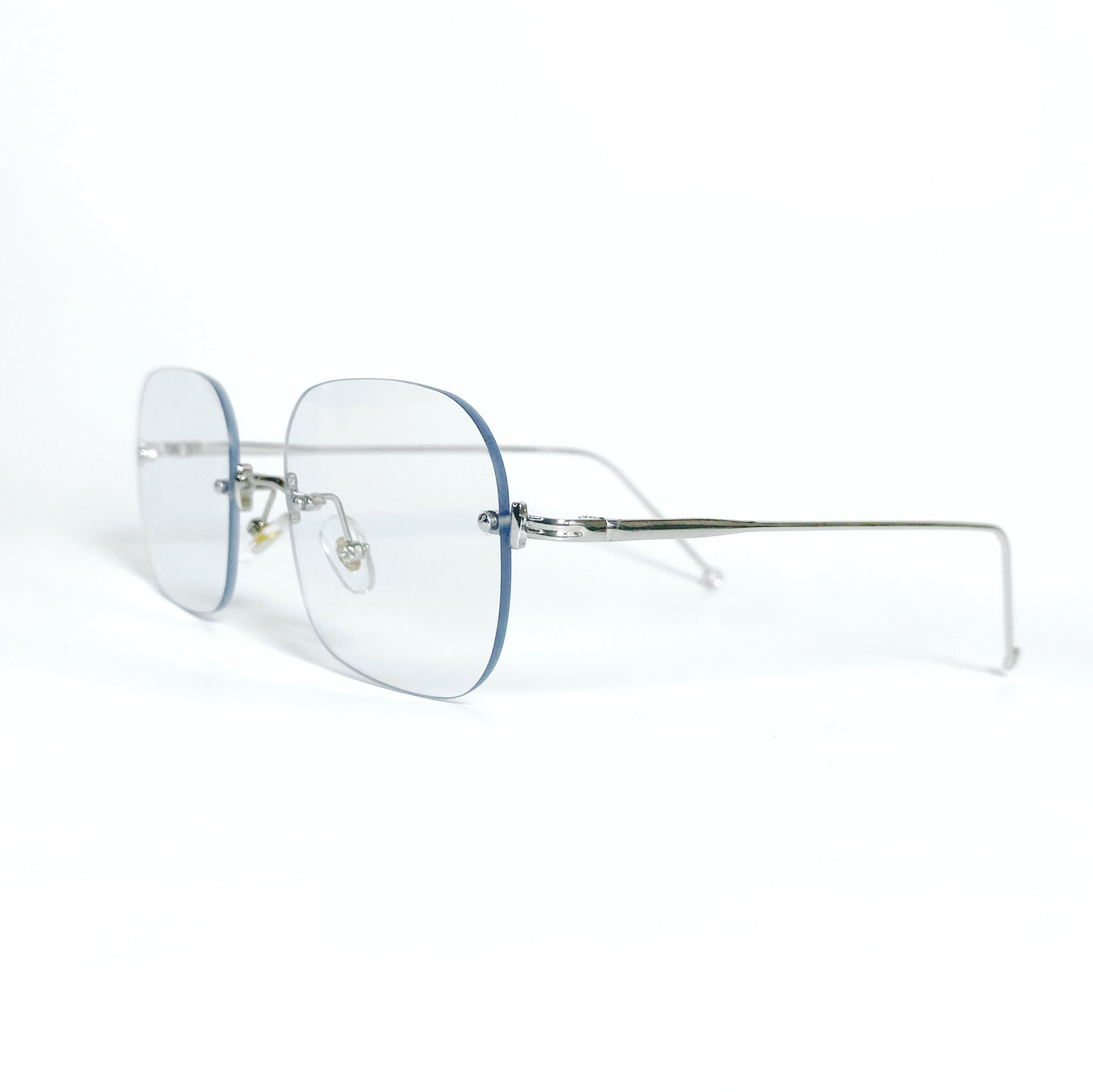 Sleek rimless eyeglasses on a white background