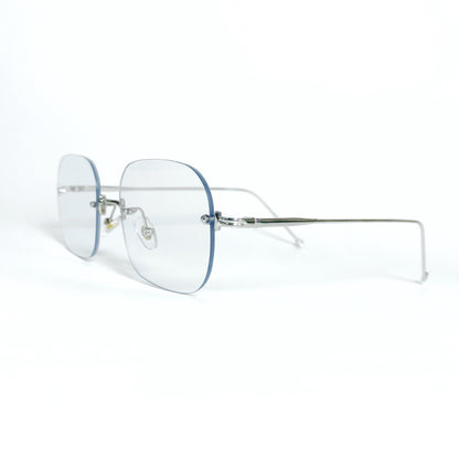 Sleek rimless eyeglasses on a white background