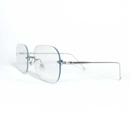 Sleek rimless eyeglasses on a white background