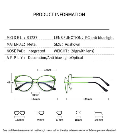 Monture de lunettes anti-lumière bleue ronde en métal design œil de chat pour femme