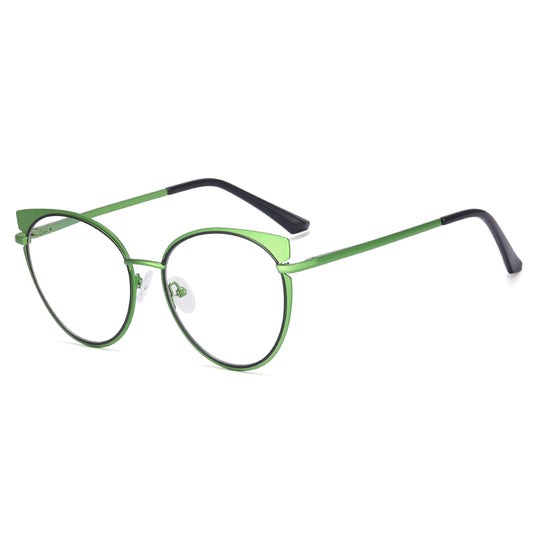 Monture de lunettes anti-lumière bleue ronde en métal design œil de chat pour femme